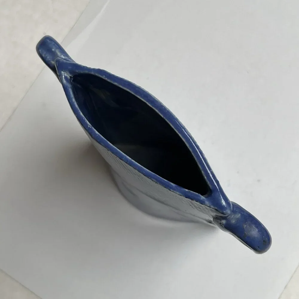 Ceramic Studio Pottery Blue Signed Vase Textured Decor Home Gift